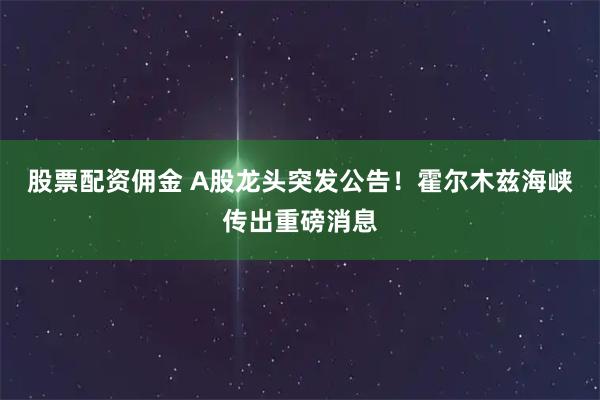 股票配资佣金 A股龙头突发公告！霍尔木兹海峡传出重磅消息